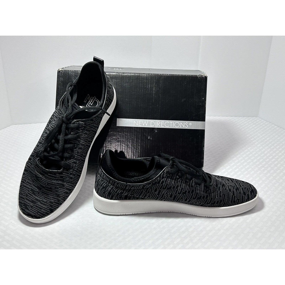 New Directions Black Gray Knit‎ Sneakers Size 8 with Comfortable Foam Inserts
